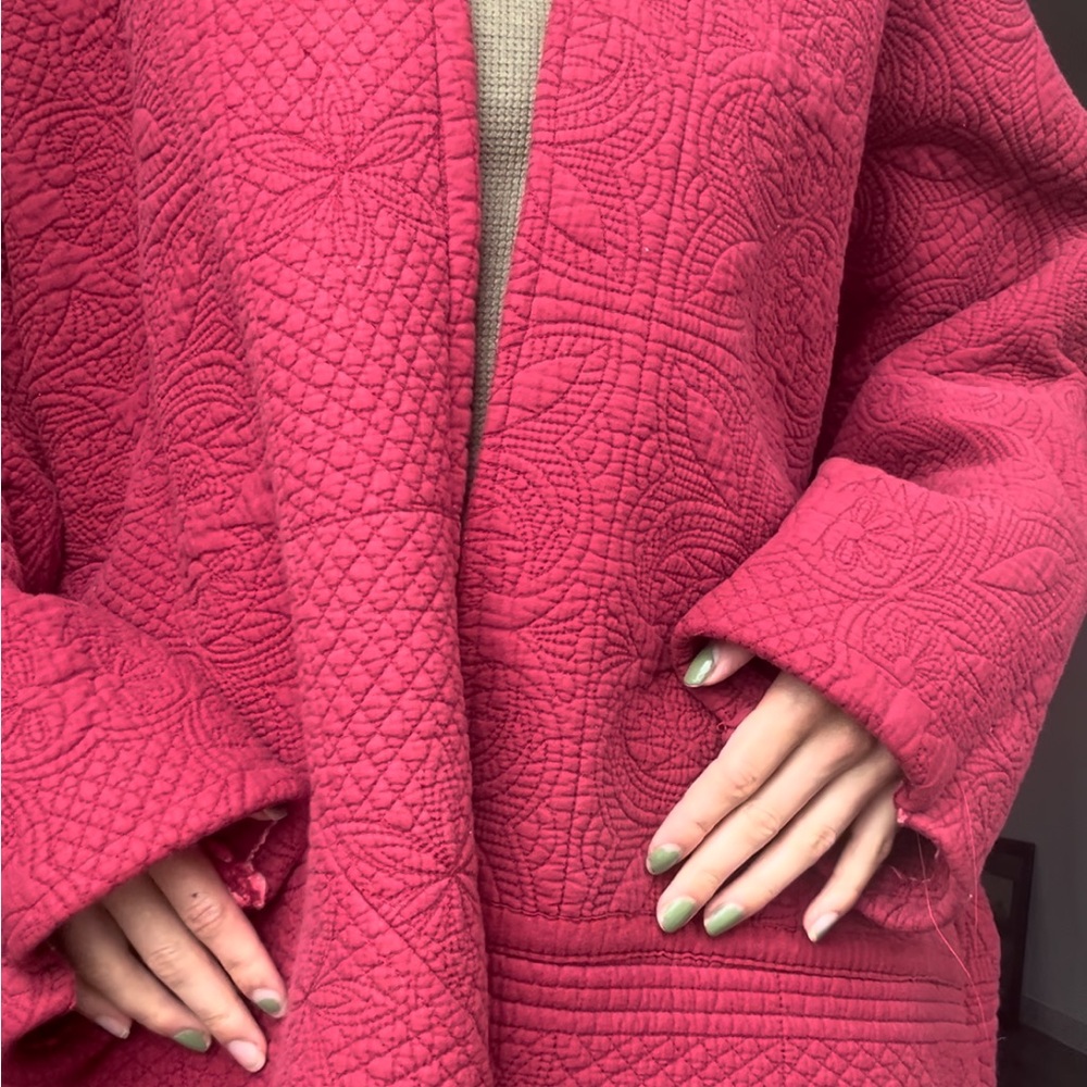 Handmade Quilted Open-Front Jacket in Deep Raspberry - Picture 3 of 3